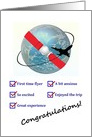 Congratulate First Time Flyer, Plane Circling Earth with Seatbelt card