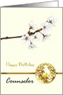 Birthday for Counselor, Pretty White Blossoms Gold Embellishment card