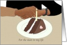 Gay Boyfriend’s Birthday Clasping Hands Across Table Slice of Cake card