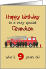 Birthday for Grandson Custom Age Red Fire Truck and Firemen card