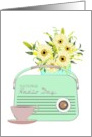 National Radio Day Old Fashion Radio Vase of Flowers Cup of Coffee card