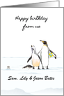Custom Birthday Greeting From Us Family of Penguins Icy Landscape card