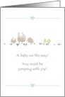 Expecting a Baby Cute Sheep and Duckling Jumping for Joy card