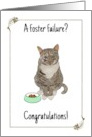 Congratulations on a Foster Failure Happy Looking Cat with Food Bowl card