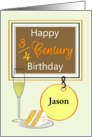 Three Quarter Century Birthday Custom Name Champagne and Cake card