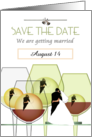 Wedding Save the Date Bride and Groom Glasses of Wine card