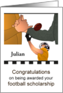 Awarded Football Scholarship Locking Hands Playing Football Custom card