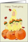 Ducklings and Mommy Duck Posing in Front of Pumpkins Thanksgiving card