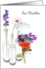 Custom Birthday, Cut Flowers in Bottles of Water card