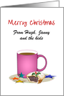 Custom Christmas Greetings, Mug of Hot Chocolate and Mince Pie card