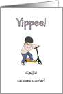 Little Girl Riding her Kick Scooter, Custom Name card