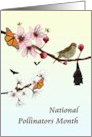 National Pollinators Month Butterflies Bats Bees Bird Among Flowers card