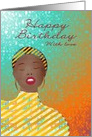 Elegant Lady in Brightly Colored Striped Dress and Headscarf, Birthday card