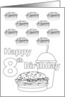 8th Birthday Coloring Card Hamburgers and Milkshake card