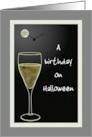 Birthday on Halloween Spider Climbing on Glass of Champagne card
