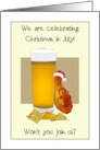 Christmas in July Party Invite Santa Hat on Fried Chicken Drumstick card