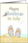 Christmas in July Bauble and Flipflops on Beach card