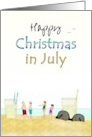 Christmas in July Kids Playing on the Beach Iced Cold Lemonade card