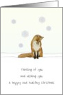 Fox Sitting on Snow Covered Ground Missing You at Christmas card