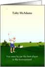 Young Man Winning Golf Tournament Driving Ball to Flag Custom Name card