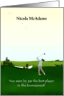 Young Lady Winning Golf Tournament Driving Ball to Flag Custom Name card