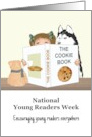 National Young Readers Week Young Girl and Pet Dog Reading Book card