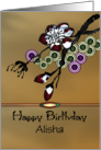 Custom Name Birthday Sketch of Blossoms on Branches Abstract card