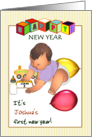 Baby’s 1st New Year Baby Playing with Calendar Custom card