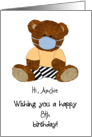 Kid’s Birthday Teddy Wearing Mask Custom Name and Age card