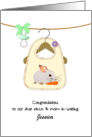 Our Niece Expecting Cute Bib and Pacifier Hanging on Line Custom card