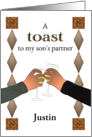 Custom Birthday for MY Son’s Partner Gay Couple Toasting with Wine card