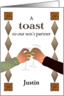 Custom Birthday for OUR Son’s Partner Gay Couple Toasting with Wine card