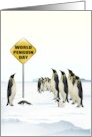 Penguins Looking at World Penguin Day Sign card