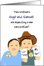 Custom Name Young Twin Brothers Expecting Baby Brother card