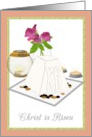 Pascha Christ is Risen Paskha Cake Flowers in Vase Lit Tea Lights card