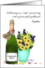 Dating Anniversary for Girlfriend Champagne and Flowers Custom card