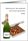 Dating Anniversary for Boyfriend Champagne and Pizza Custom card