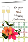 Custom 10th Wedding Anniversary Champagne Colorful Hibiscus Flowers card