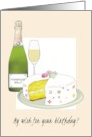 Birthday Wish for Good Health Champagne and Iced Cake card