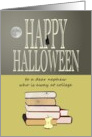 Halloween Nephew Away at College Spider Web on Books Bat Full Moon card