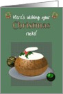 Christmas Curling Theme Pudding Shaped like Curling Stone card