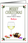 Custom Christmas Great Great Niece White Wine and Pie card