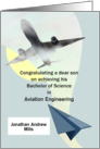 Bachelor of Science Aviation Degree Son Graduating Paper to Real Plane card