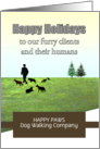 Happy Holidays to Furry Clients from Dog Walking Company Custom card