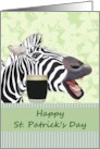 St. Patrick’s Day Zebra with Glass of Stout Shamrock Leaves card