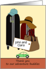 Thank You to Travel Buddies on Car Trip Luggage and Hats Custom card