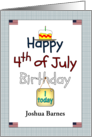 1st Birthday On 4th Of July Cake With Red Hearts US Flag Custom card