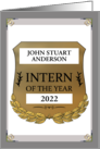 Congratulations Intern Of The Year Award Custom Name Year on Plaque card