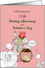 Wedding Anniversary on Valentine’s Day Roses and Tealight Custom card