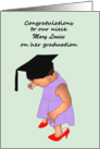 Niece Graduation Child Wearing Graduation Cap and High Heels card